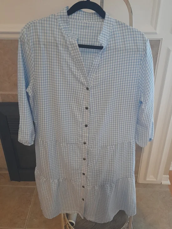 Blue Gingham Button-Front Mini Dress - Picture 2 of 7